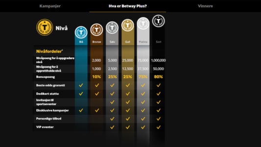 vip program og kampanjer hos betway casino