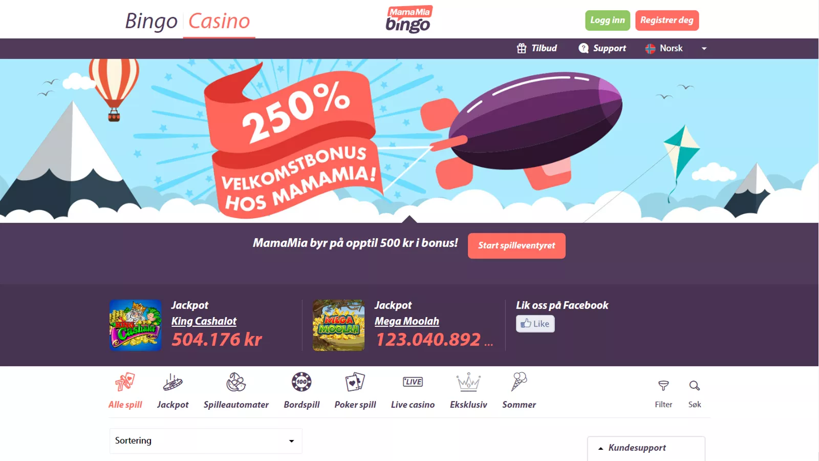 spill bingo på nett hos mamamia bingo