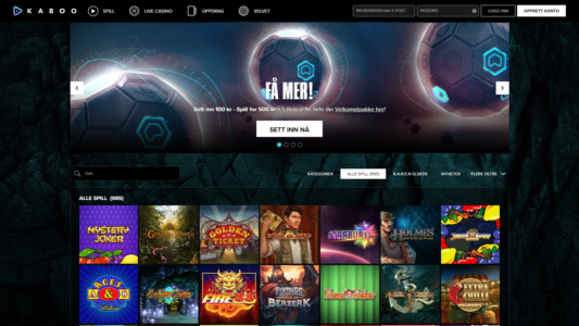 spilleautomater og casinospill hos kaboo casino