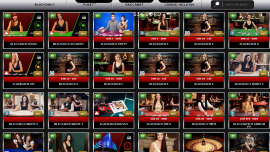 live casino og spill hos spinson casino