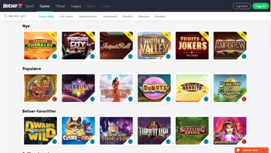 casino og odds hos betser