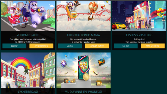 casinospill og bonus hos luckland casino