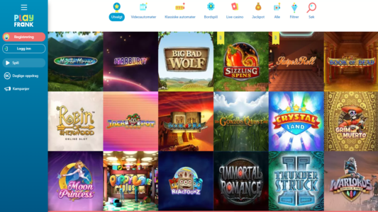spillutvalg hos play frank casino