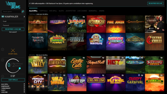spillutvalg hos voodoo dreams casino