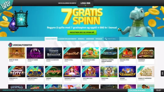 få gratisspinn hos lucky dino casino