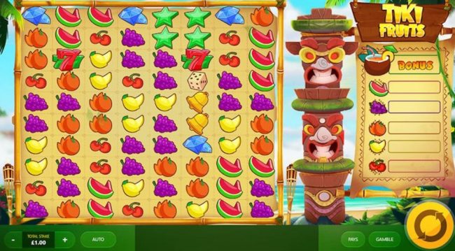 Tiki Fruits spilleautomat av Red Tiger Gaming 2