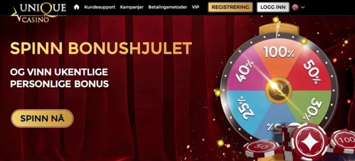 spinn bonushjul hos unique casino