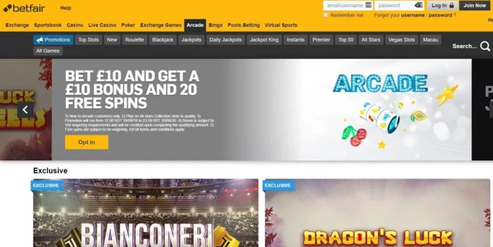 betfair har nå lansert arcade casino