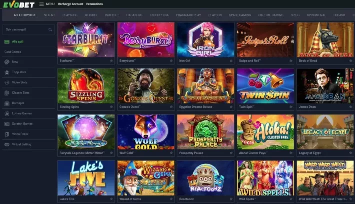 Spillutvalg hos evobet casino