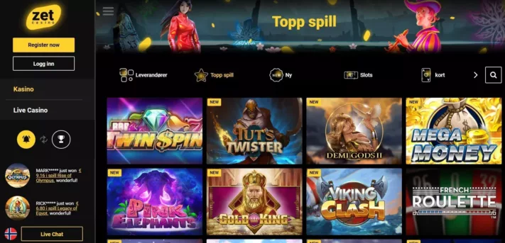 SPillutvalg hos Zetcasino