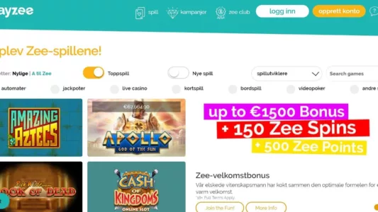 Skjermbilde Playzee Casino Spillutvalg
