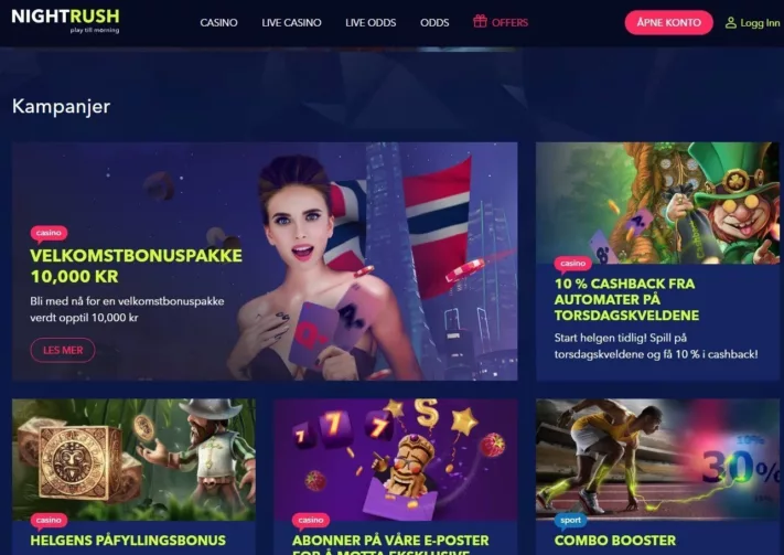 Kampanjer og bonuser hos Nightrush Casino