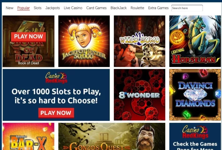 Her kan du sjekke spillutvalget hos Casino Red Kings