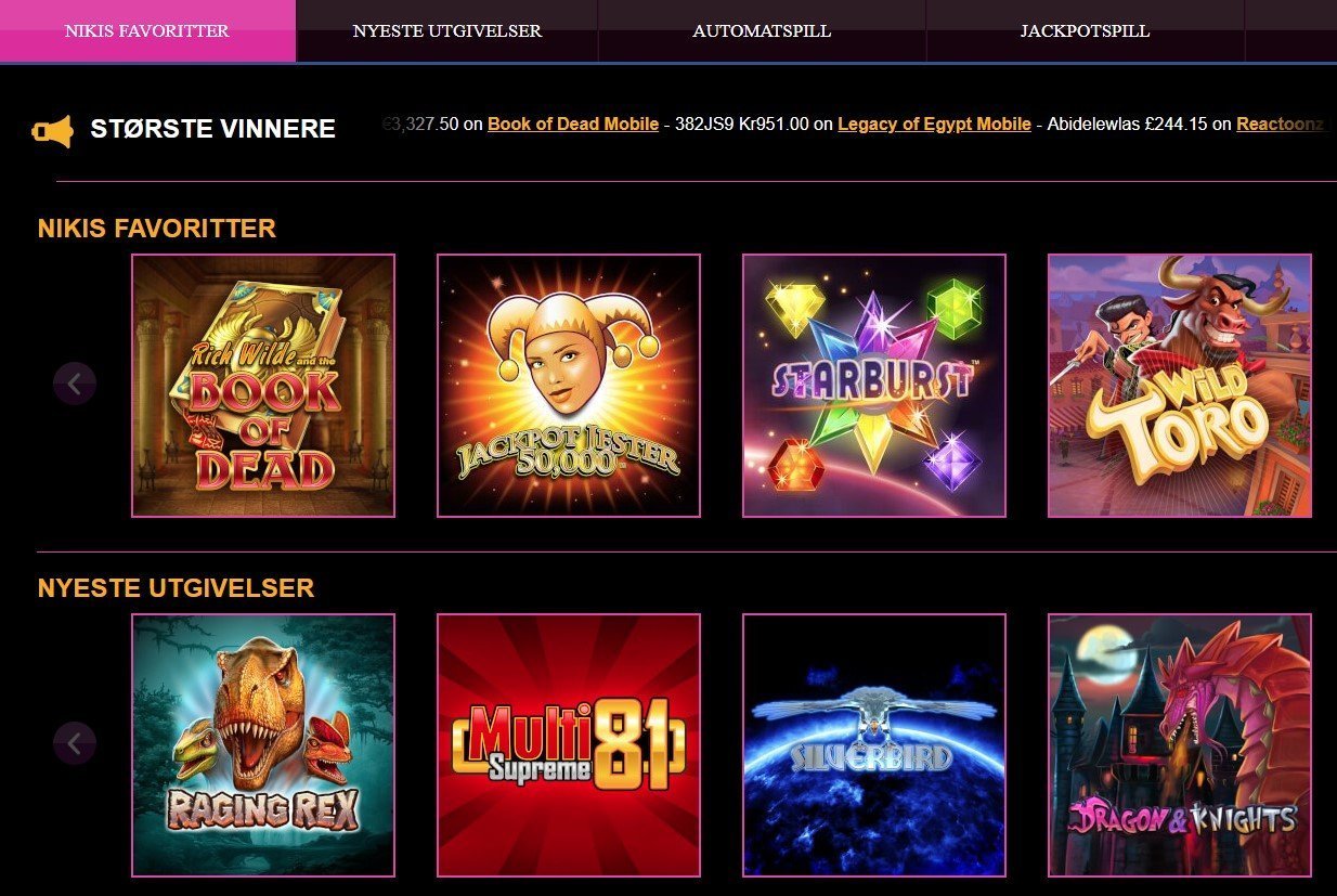 spill med bonus hos lucky niki casino