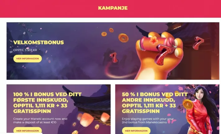 kampanjer hos maneki casino