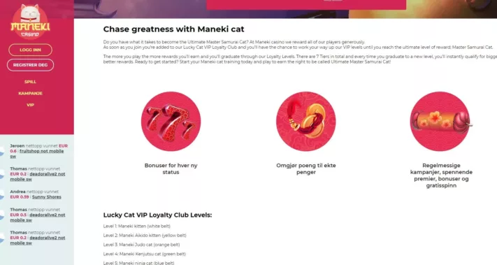 vip program hos maneki casino