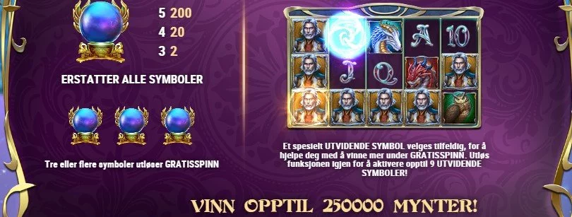 funksjoner i rise of merlin spilleautomat