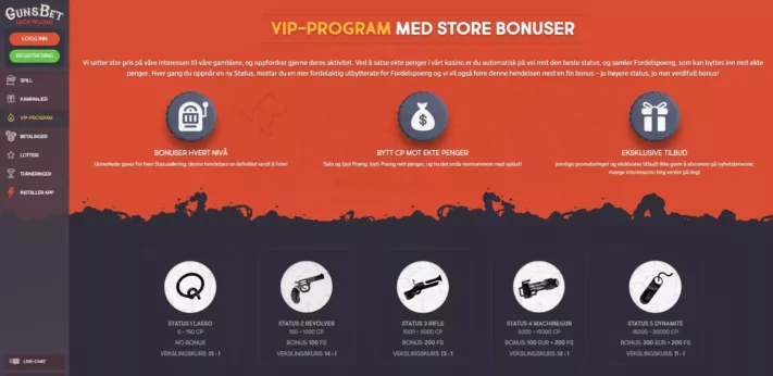 gunsbet casino vip program