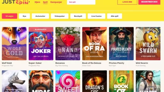 spillutvalg hos justspin casino