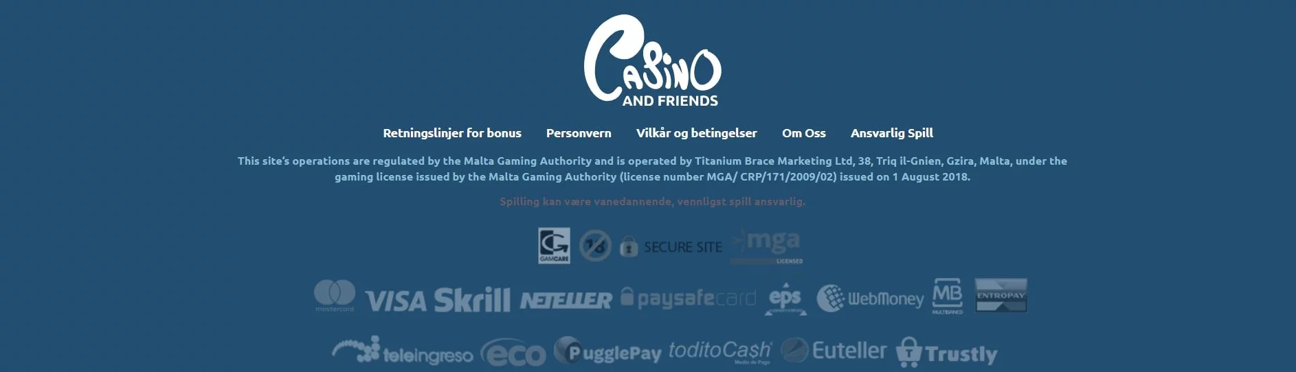 Casino and friends betalingsmetoder