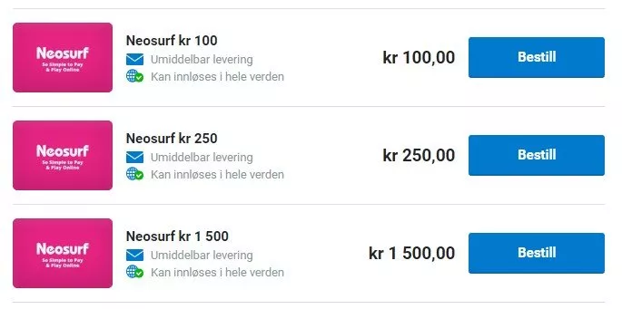 neosurf innskudd på casino i norge