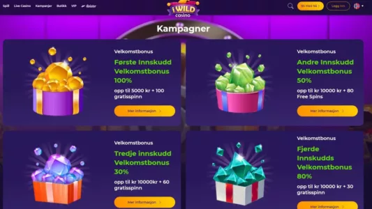 iwild casino bonuser