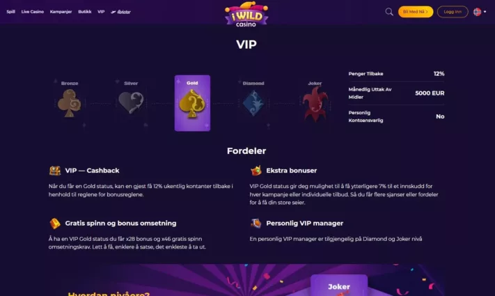 iwild casino norge vip program