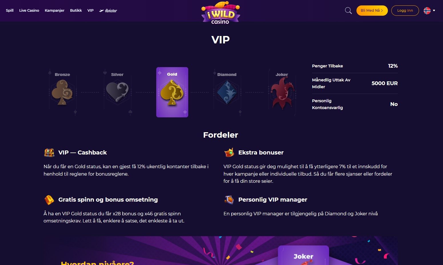 iwild casino norge vip program
