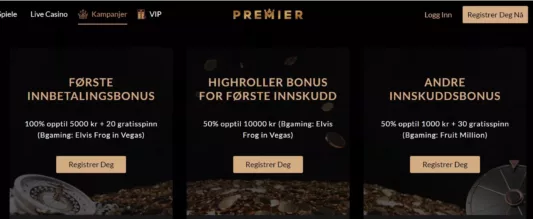 premier casino kampanjer og tilbud