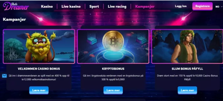 slots dreamer casino norge omtale bonuser