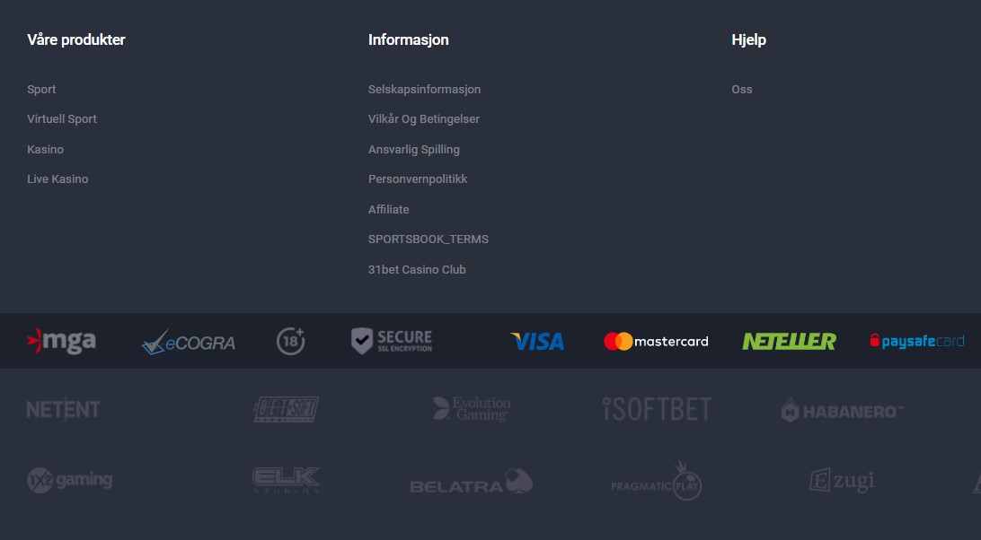 bet31 casino norge innskudd og spilloperatører