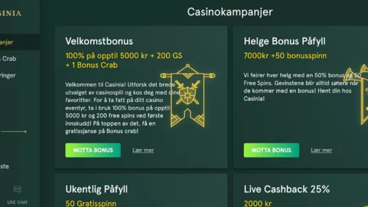 casinia casino bonuser og kampanjer
