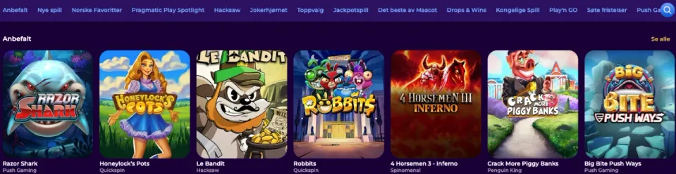 spillutvalg hos regal rush