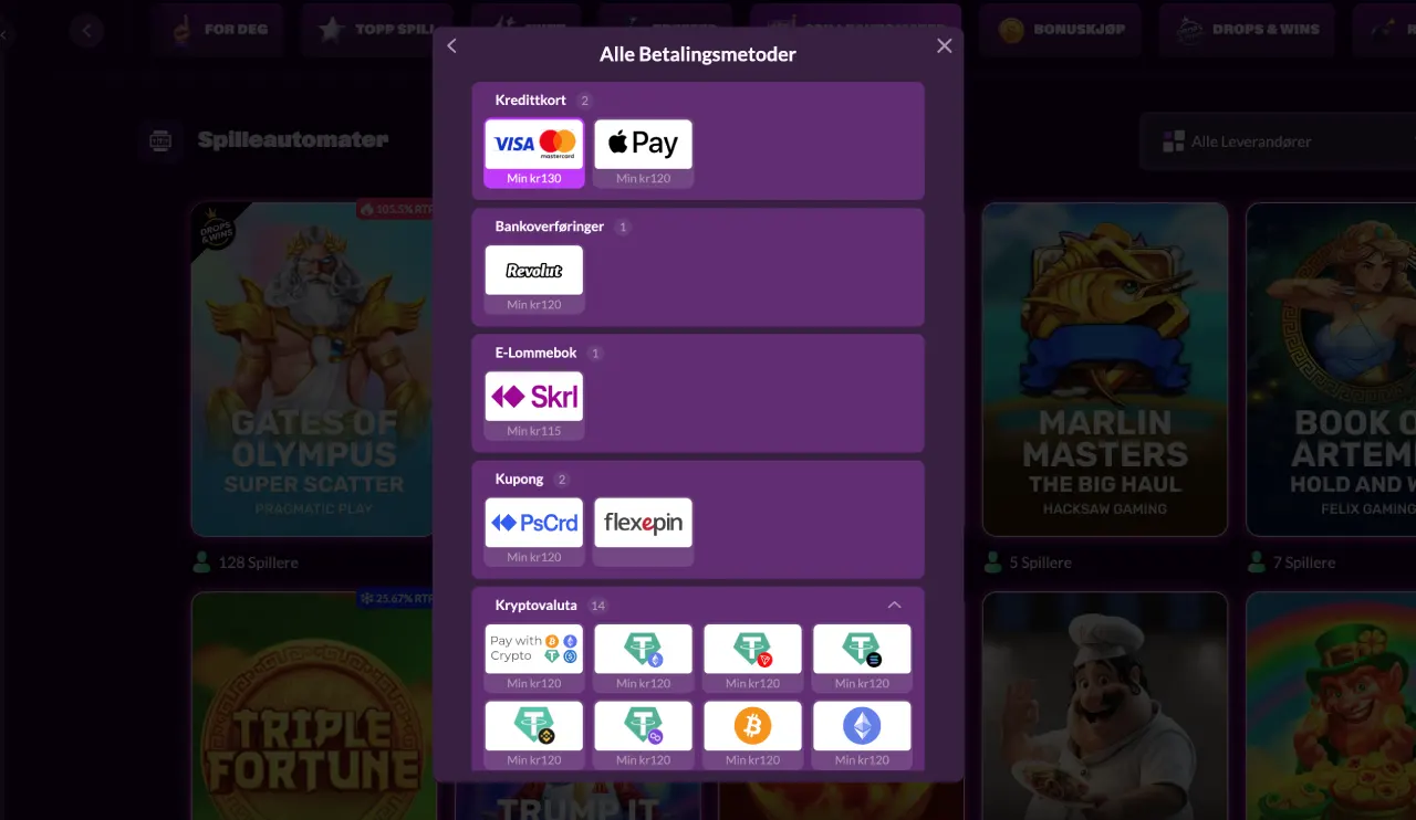 innskudd og uttak hos slotrave casino